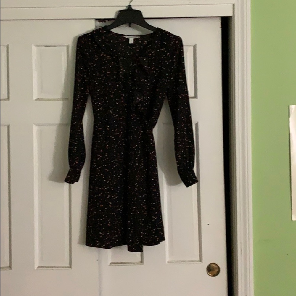Black multicolor star wrap dress